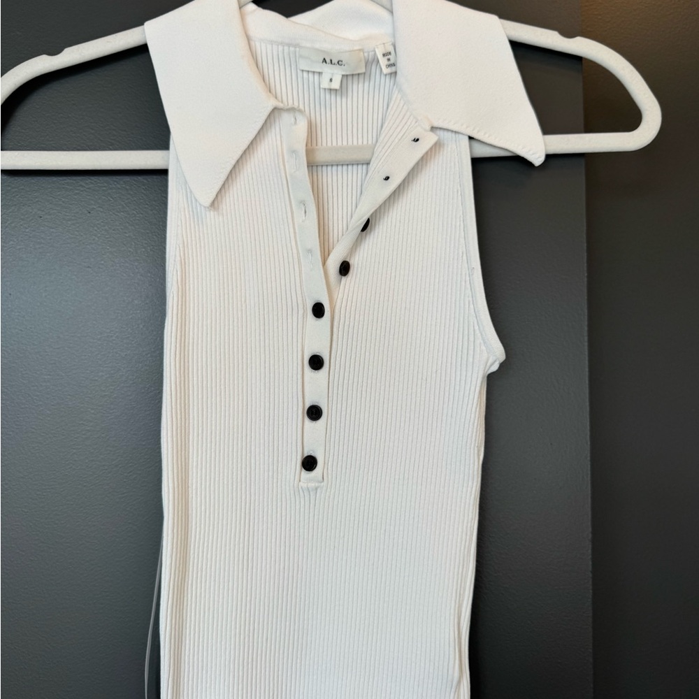 ALC Cream Ribbed Sleeveless Polo Tank